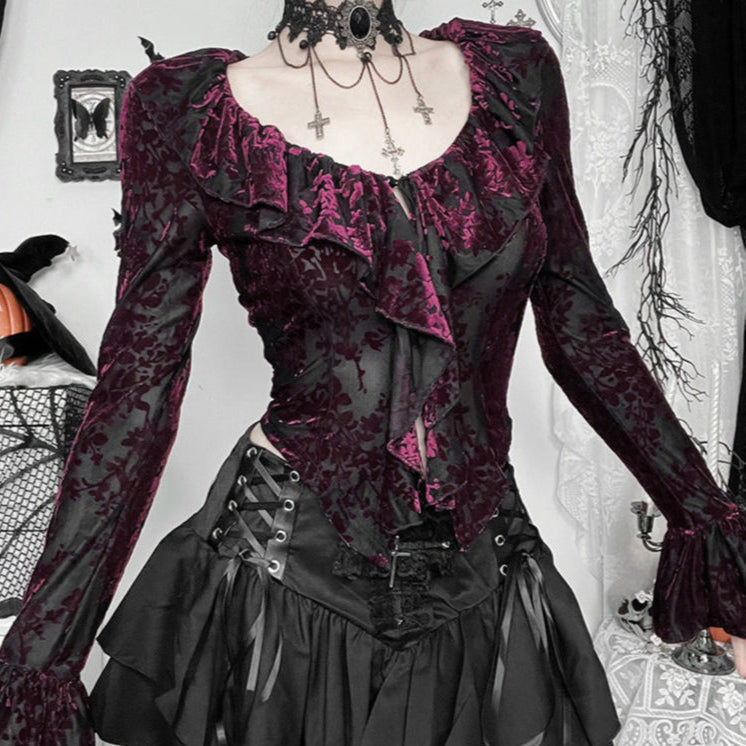 Black Purple Gothic Blouse Womens
