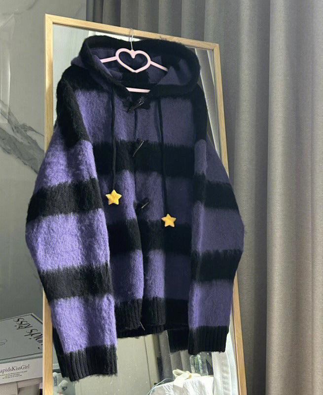 Black Purple Stripes Cardigan Sweater Womens