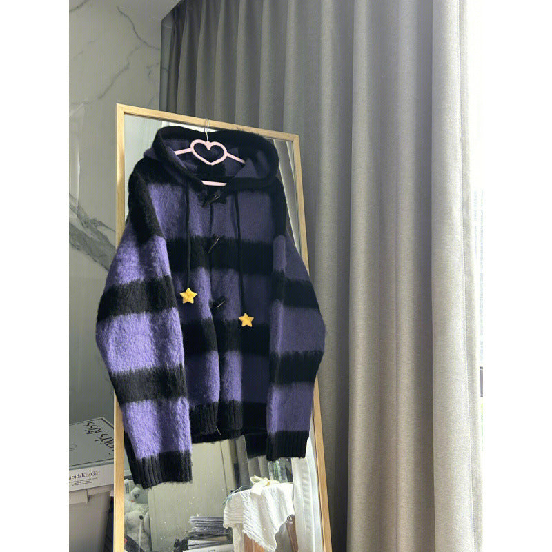 Black Purple Stripes Cardigan Sweater Womens goth