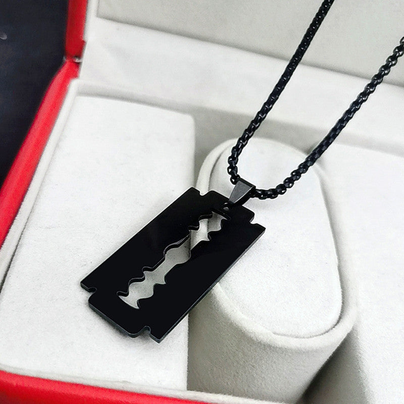 mens Black Razor Blade Necklace