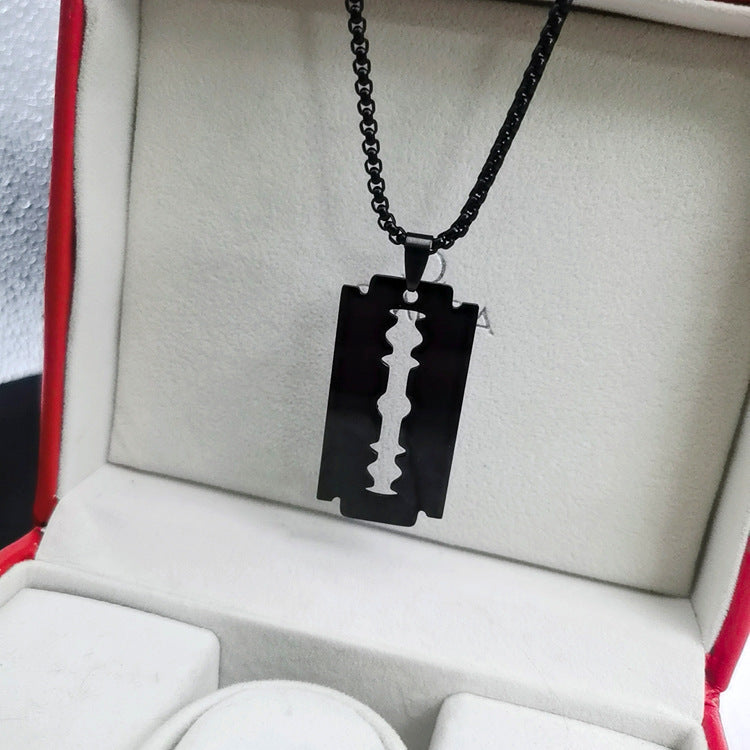 Black Razor Blade pendant Necklace for men and unisex