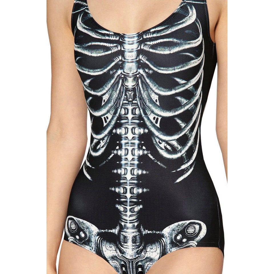 Black Realistic Skeleton Swimsuit One Piece