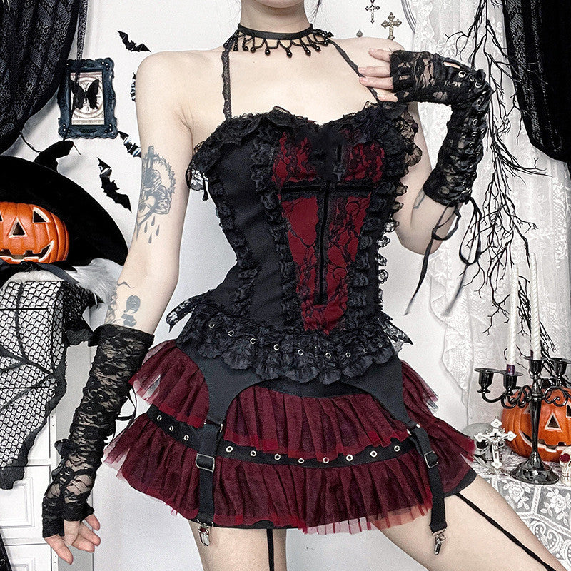 Black Red Goth Tutu Skirt with Tulle