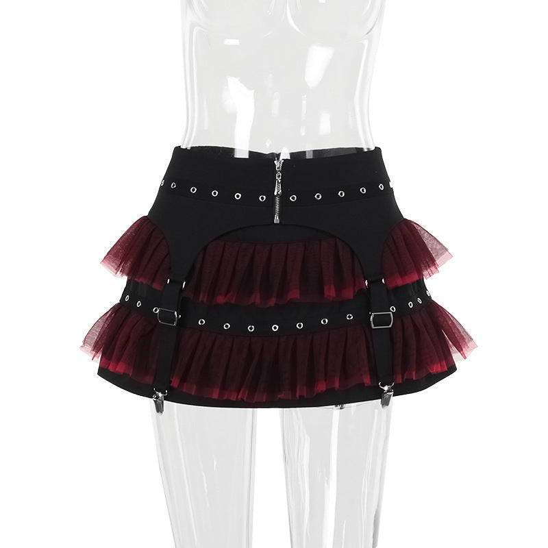 Black Red Goth Tutu Skirt with Tulle ruffles