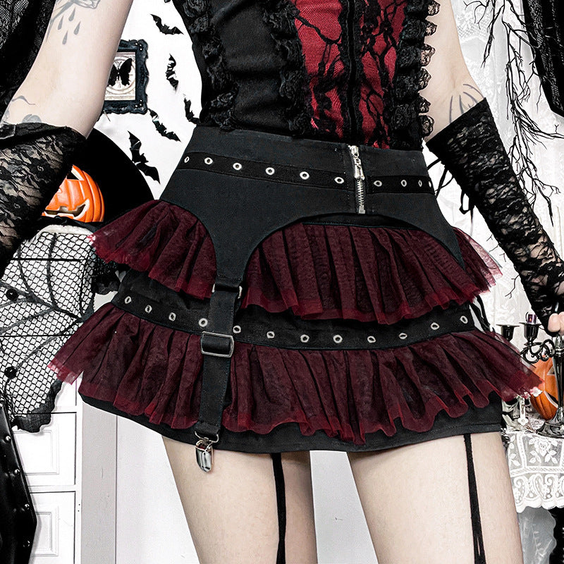 Black Red Goth Tutu Skirt with Tulle mini