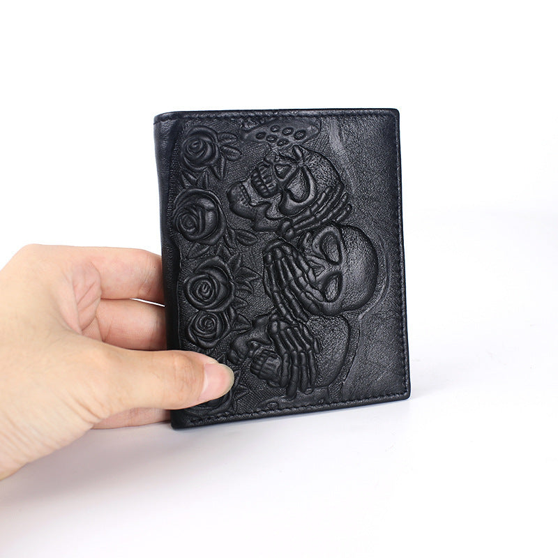 Black Rose Skull Leather Wallet