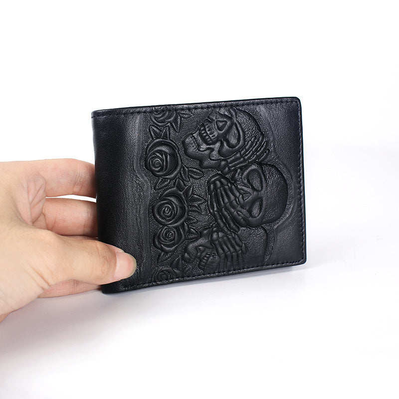 goth Black Rose Skull Leather Wallet
