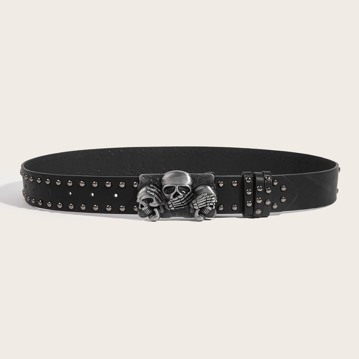 Black Snap Skull Belt Black Silver