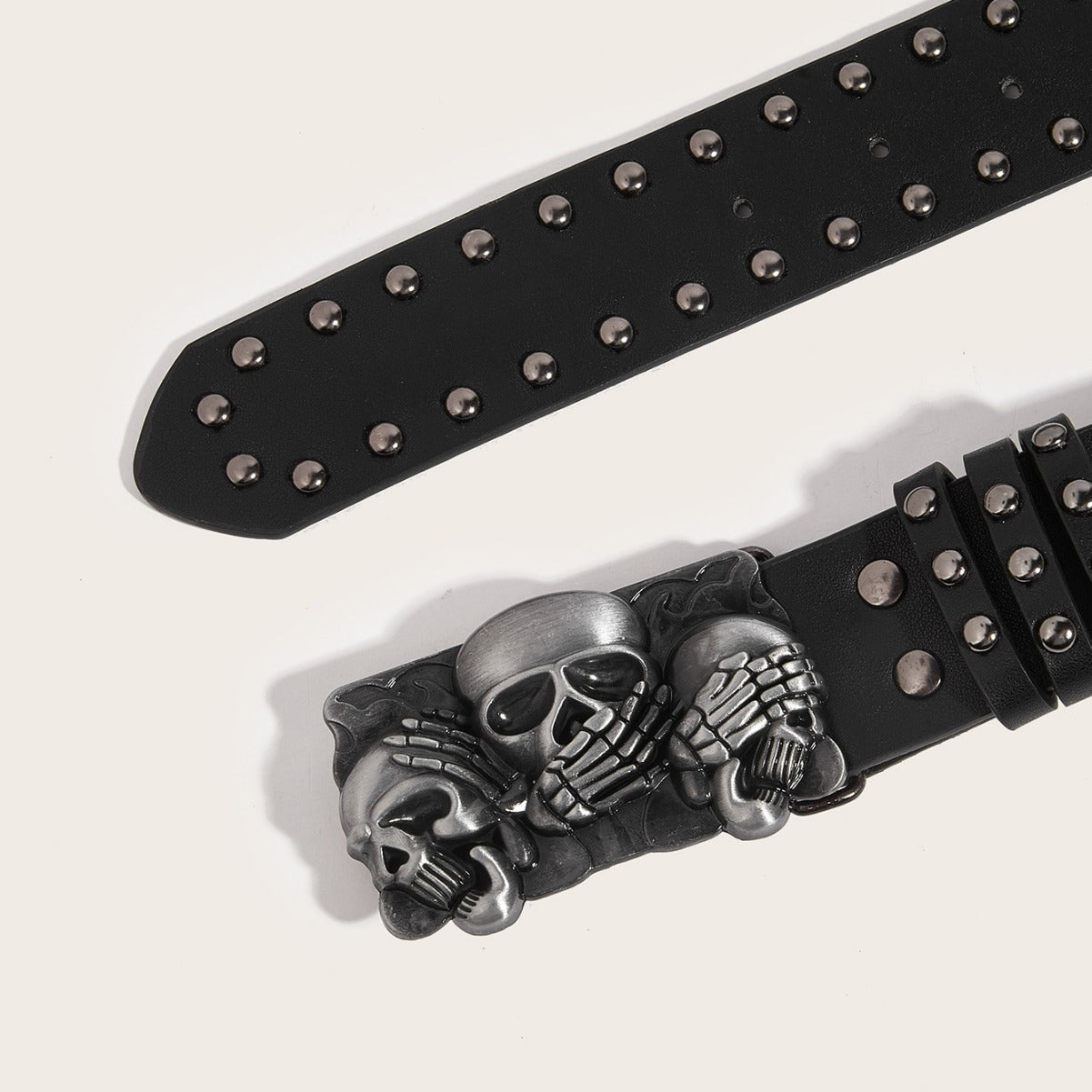 Black Snap Skull Belt Black Silver studs