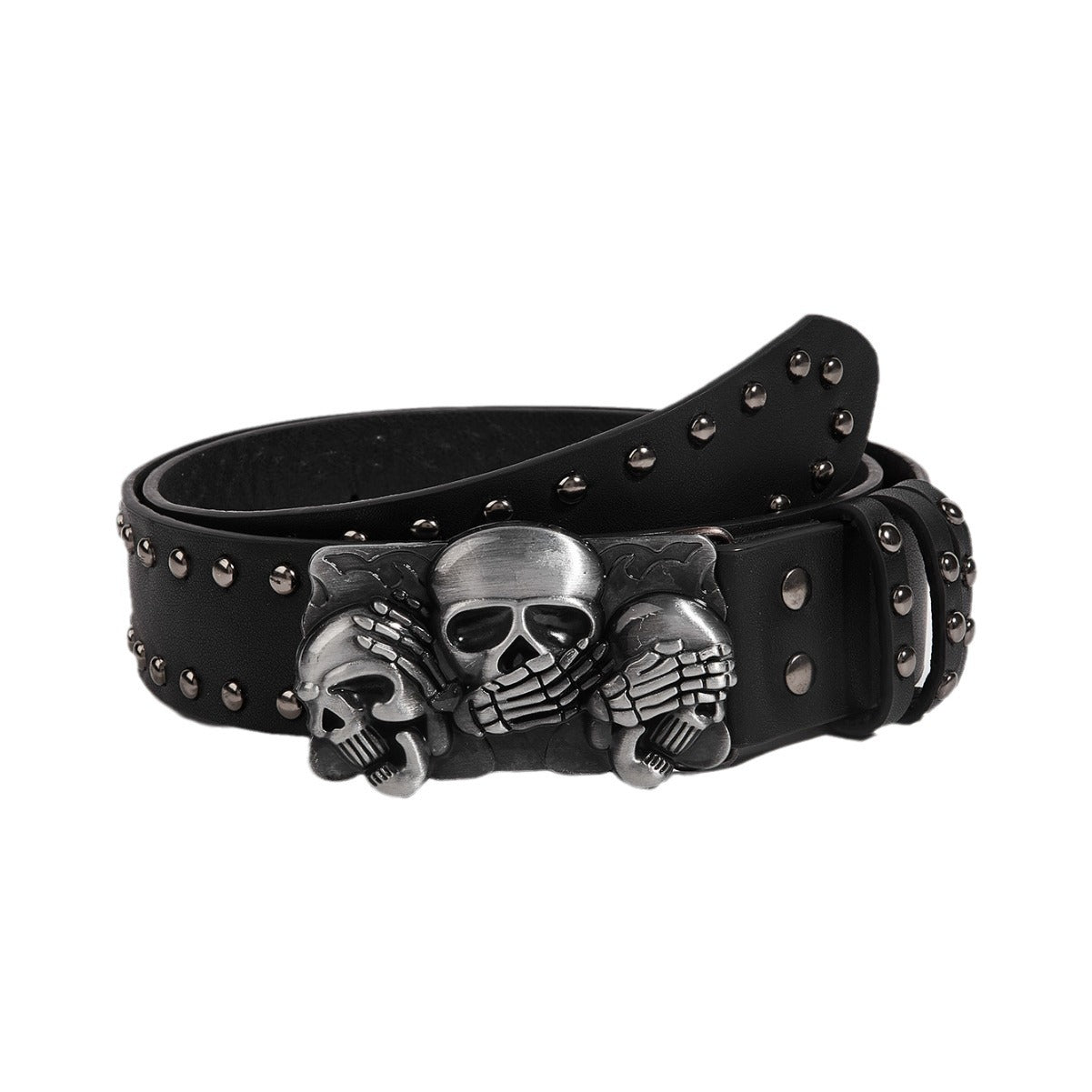 Black Snap Skull Belt Black Silver