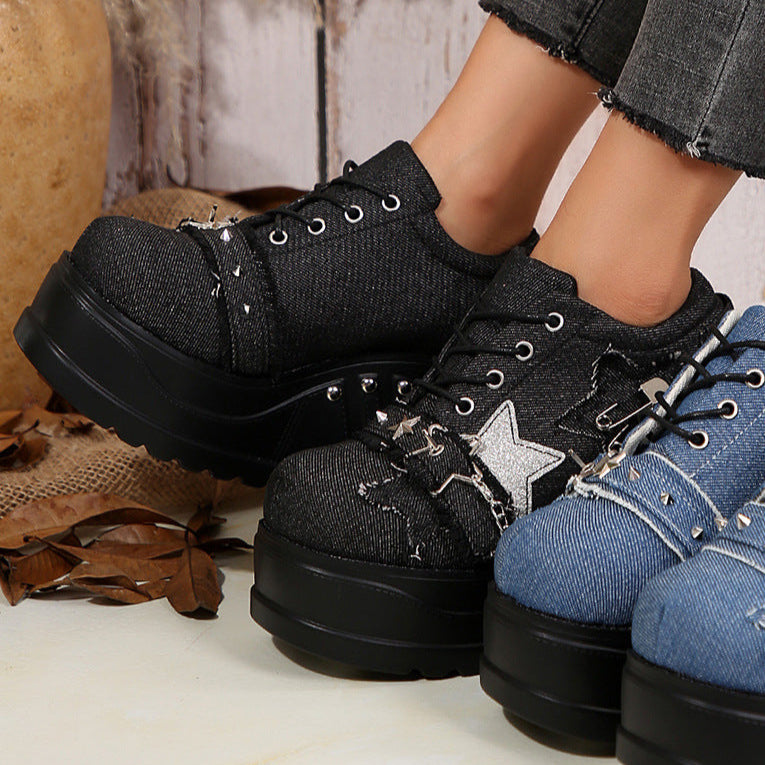 Black High Heel Sneakers Stars Safety Pins