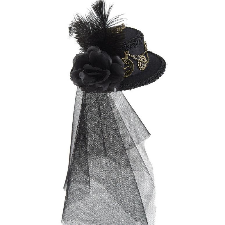 Black Steampunk Veil Hat Alt
