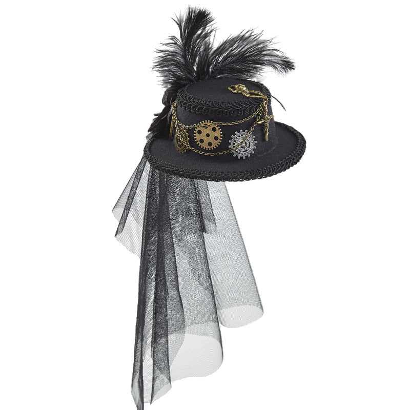 Black Steampunk Veil Hat Alt clocks