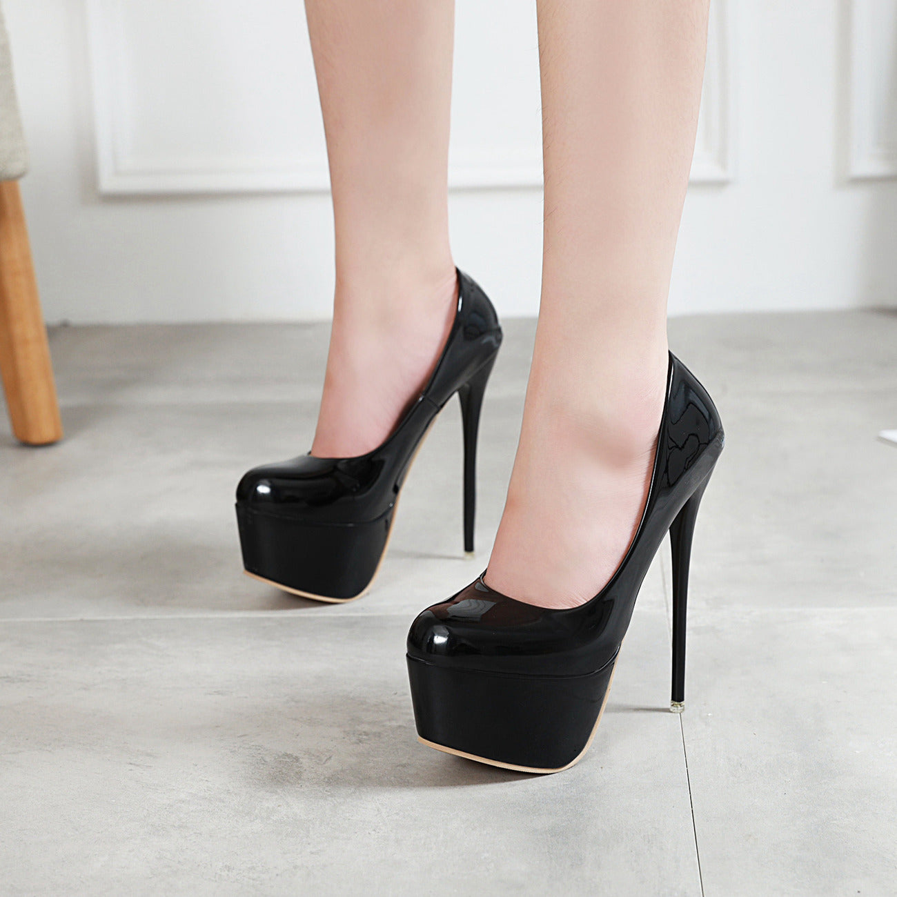Black Goth Stiletto Heels Red Platform