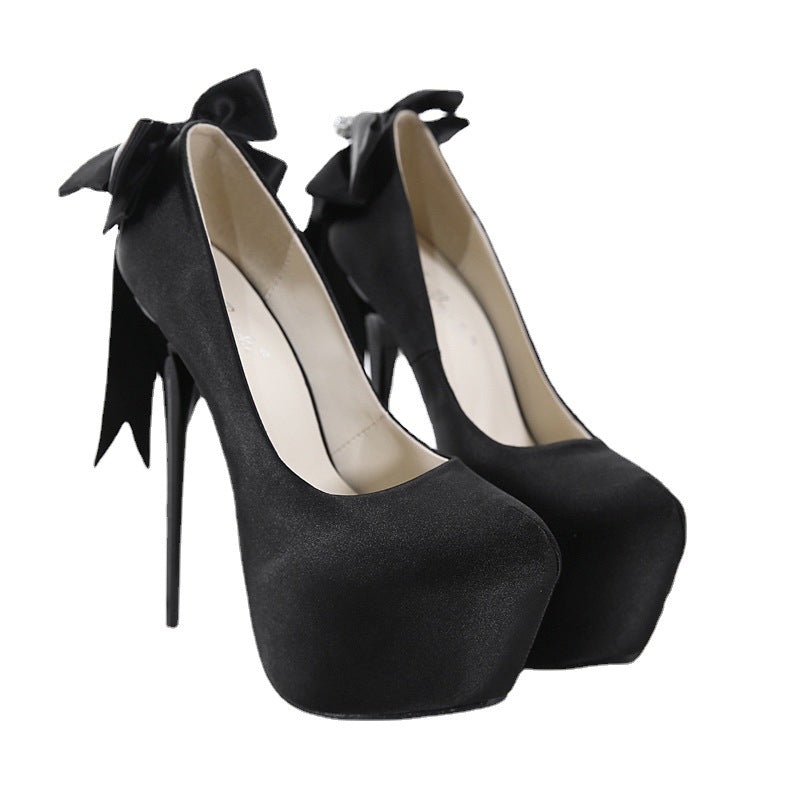 Black Suede Goth Stilettos with Bow