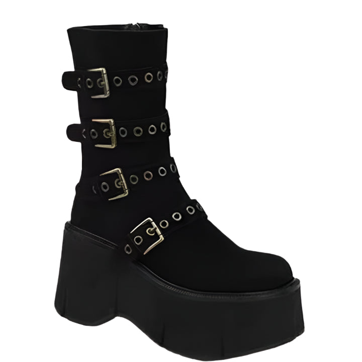 Black Suede Gothic Wedge Boots Womens