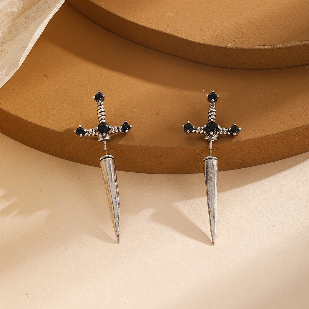 Black Sword Stud Earring Pair