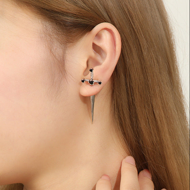 Black Sword Stud Earring Pair