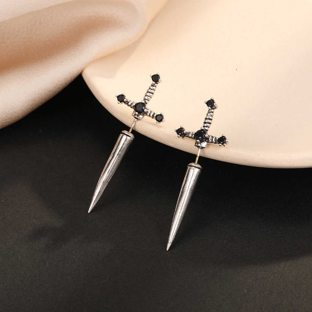 Black Sword Stud Earring Pair