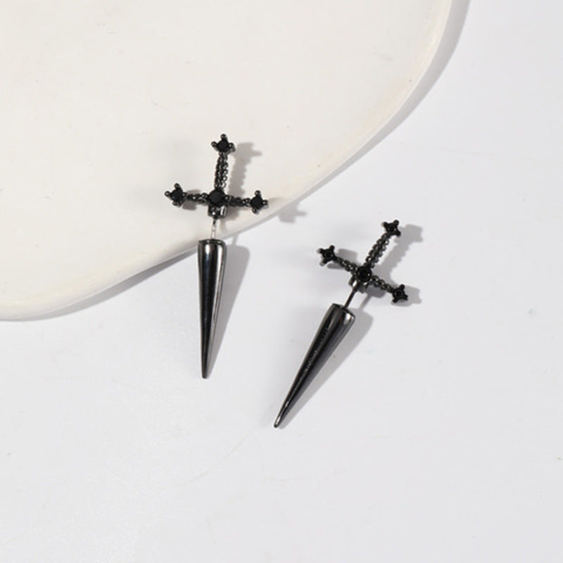 Black Sword Stud Earring Pair womens