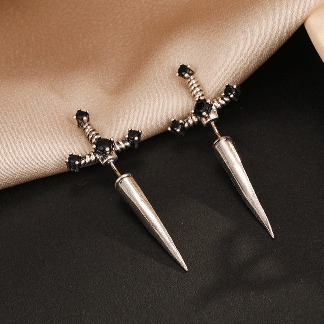 Black Sword Stud Earring Pair
