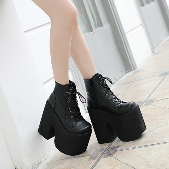 Black Thick Platform Womens Ankle Boots