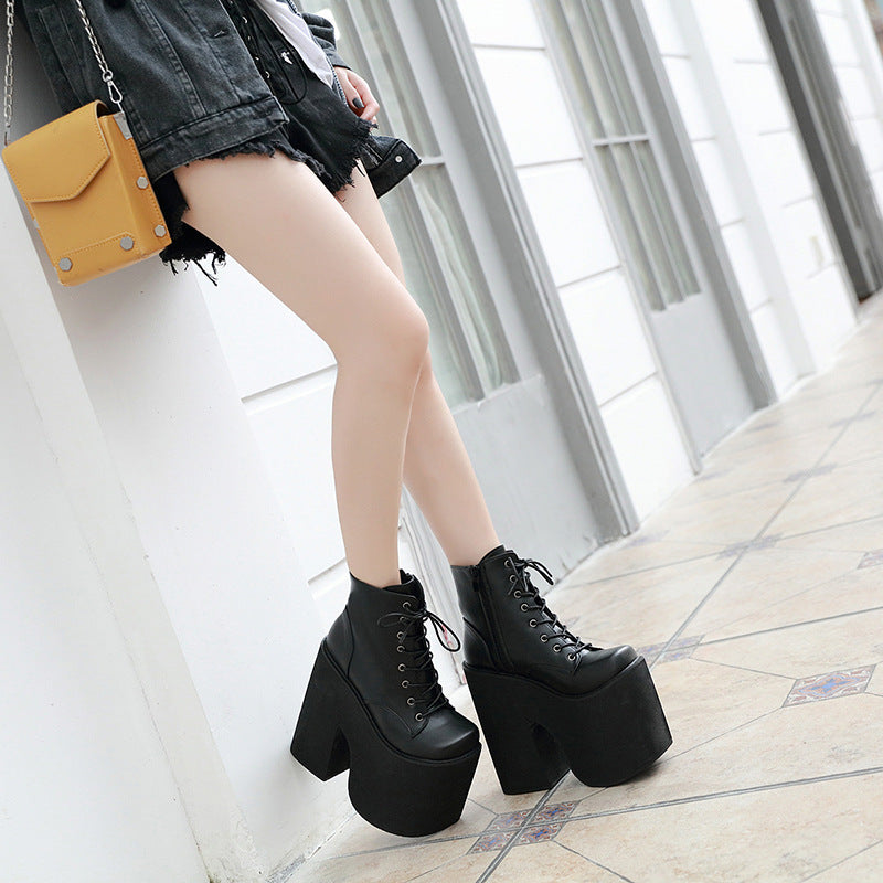 Black Thick Platform Womens Ankle Boots
