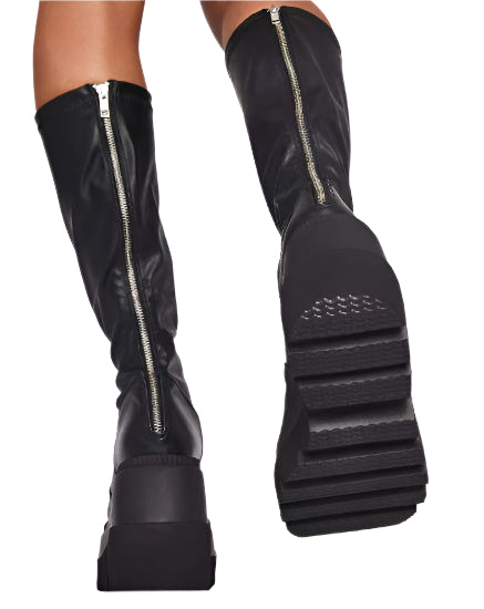 Black Tight Fitting Knee Platform Boots Goth