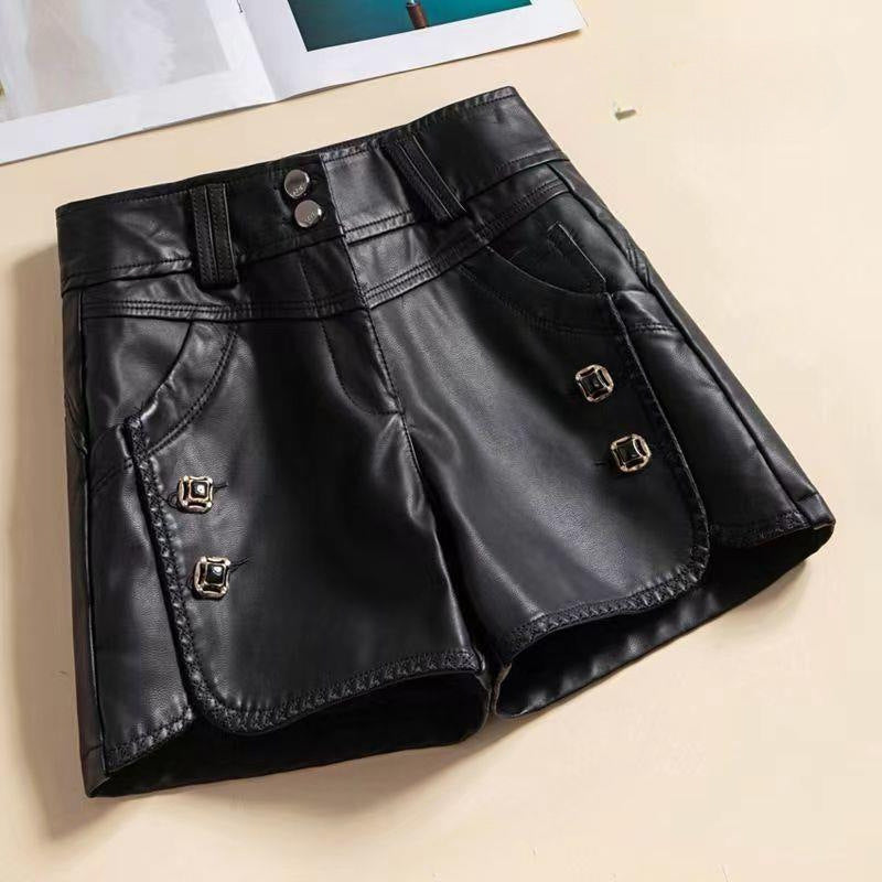 no pockets Black Vegan Leather Shorts