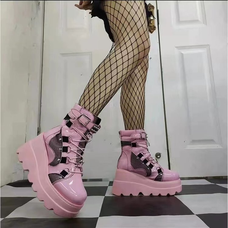 Black Ankle Wedge Platform Boots goth
