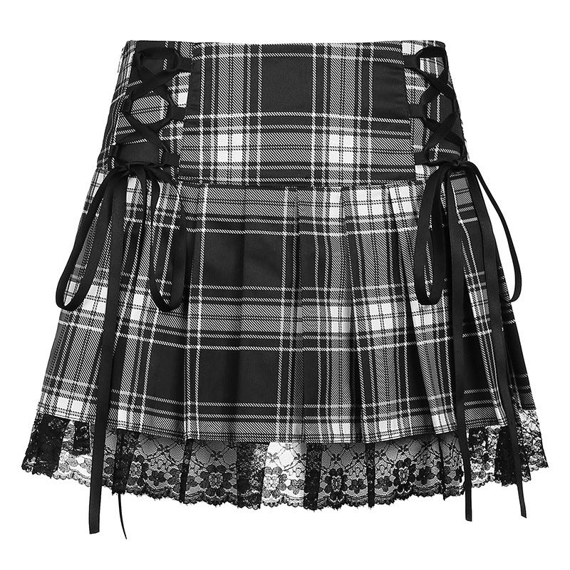 Black White Monochrome Plaid Skirt