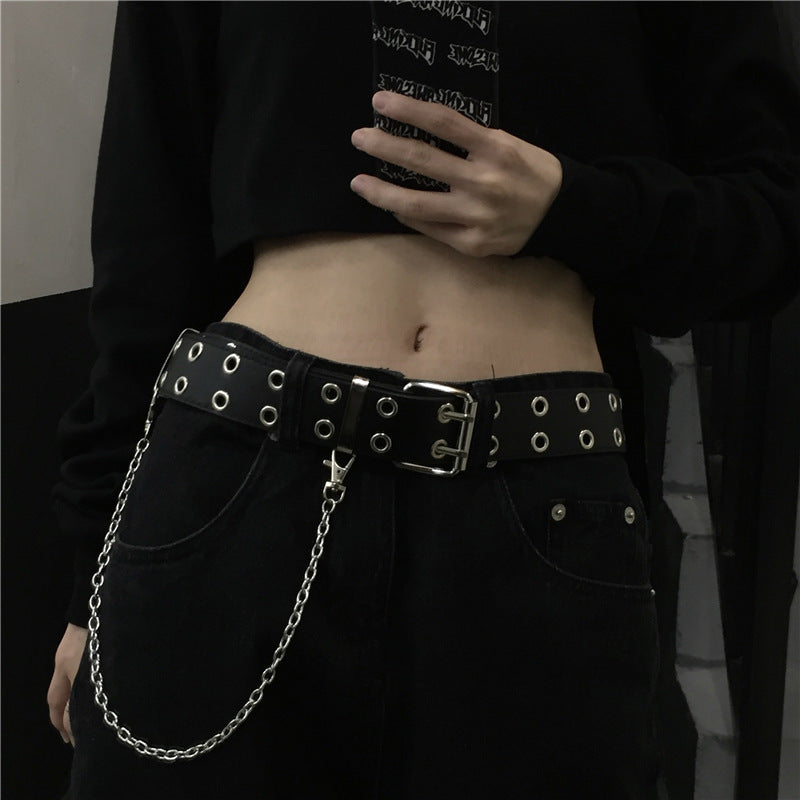 Black Wide Buckle Belt Punk Women