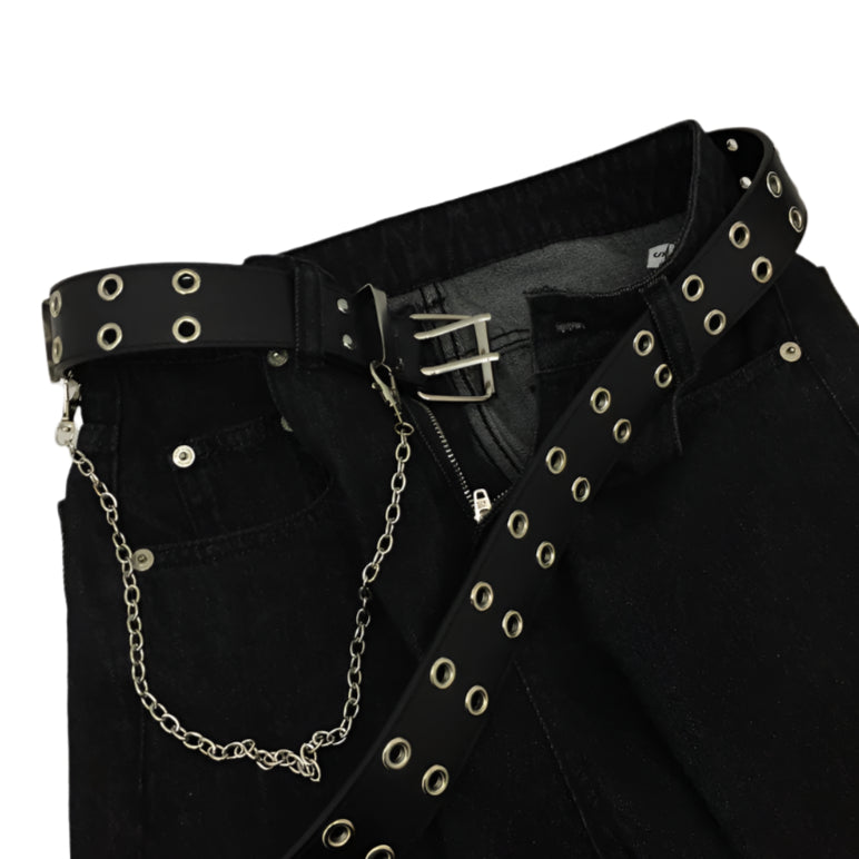 Black Wide Buckle Belt Punk Womens