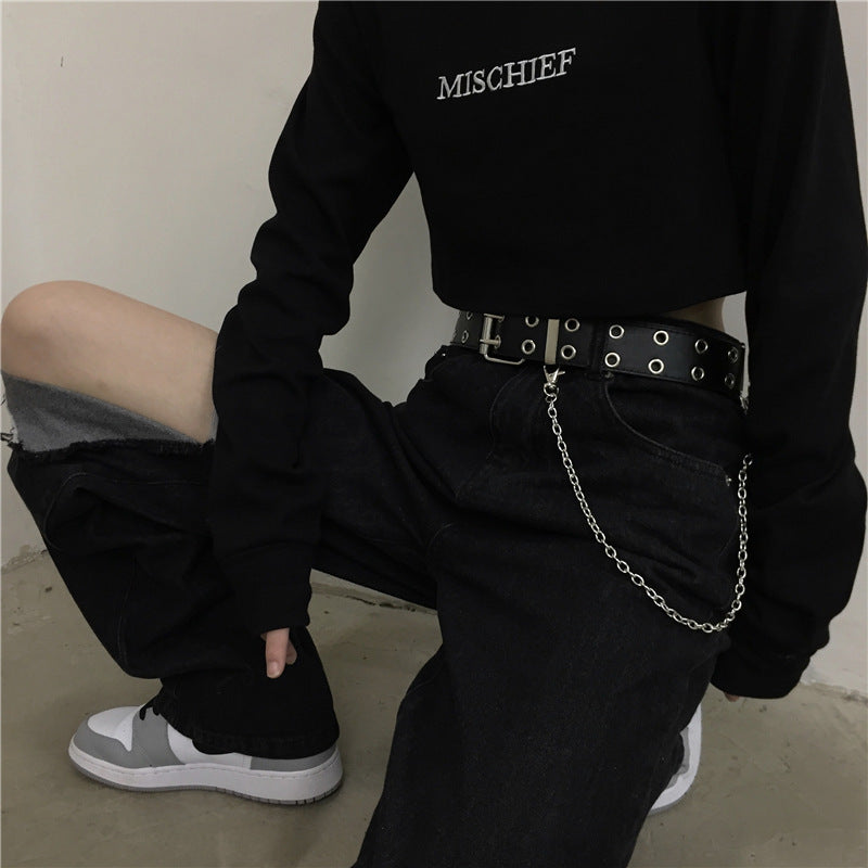 Black Wide Buckle Belt Punk Womens