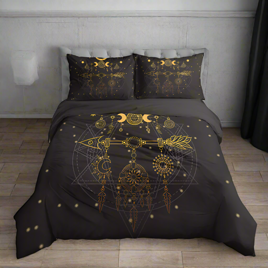 Black Witchy Moon and Stars Bedding Set