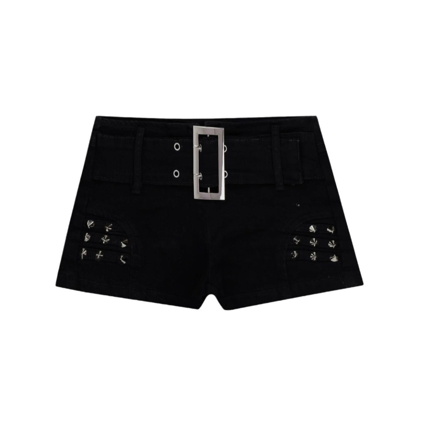 with spikes nail pins Black Belted Low Rise Shorts Womens