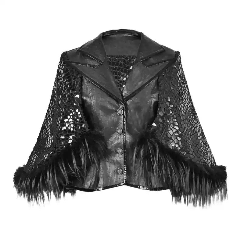 Black Cape Gothic Jacket with Faux Fur blazer