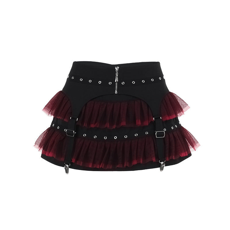 short Black Red Goth Tutu Skirt with Tulle