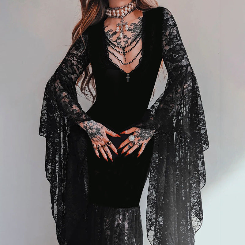 Black Gothic Dress Lace Sleeves
