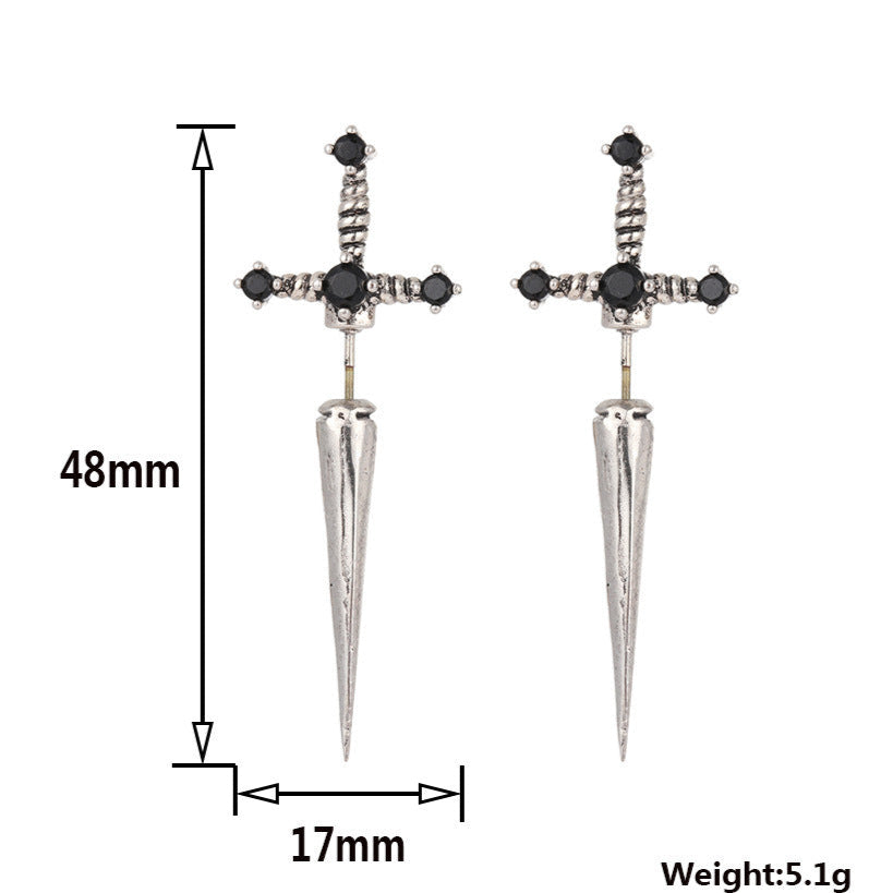 Black Sword Stud Earring Pair steel
