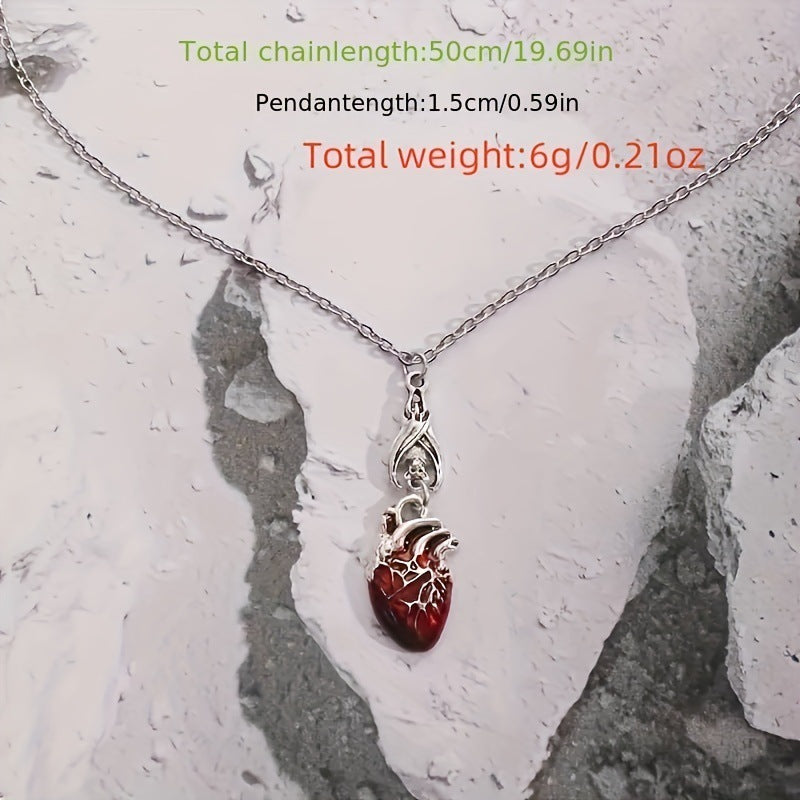 Blood Red Realistic Heart Necklace