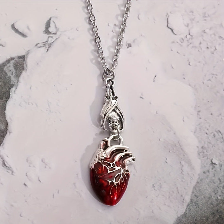 Blood Red Realistic Heart Necklace
