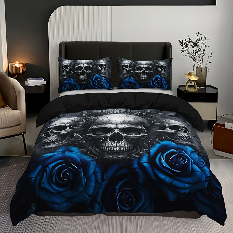 Blue Roses Punk Duvet Cover with Pillowcases