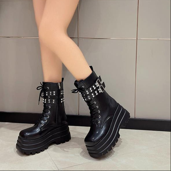 Boots Studded Buckles Womens