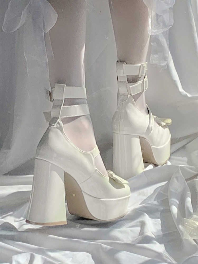 white Bow Goth Heels