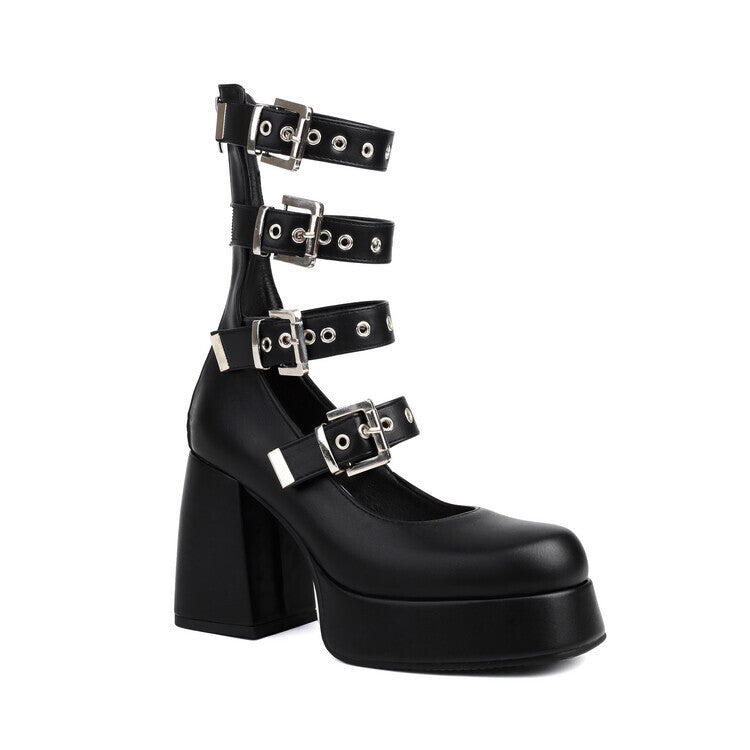 Buckle Goth Chunky Heels black