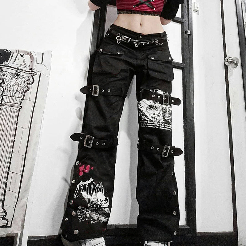 Multiple Buckle Punk Pants Womens