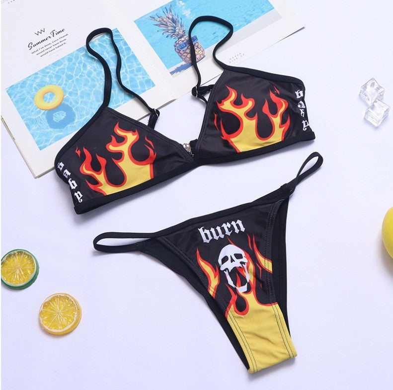 "Burn" Alternative Skull and Fire Bikini Set