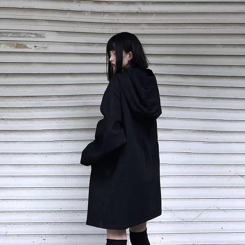 Casual Goth Black Oversized Jacket