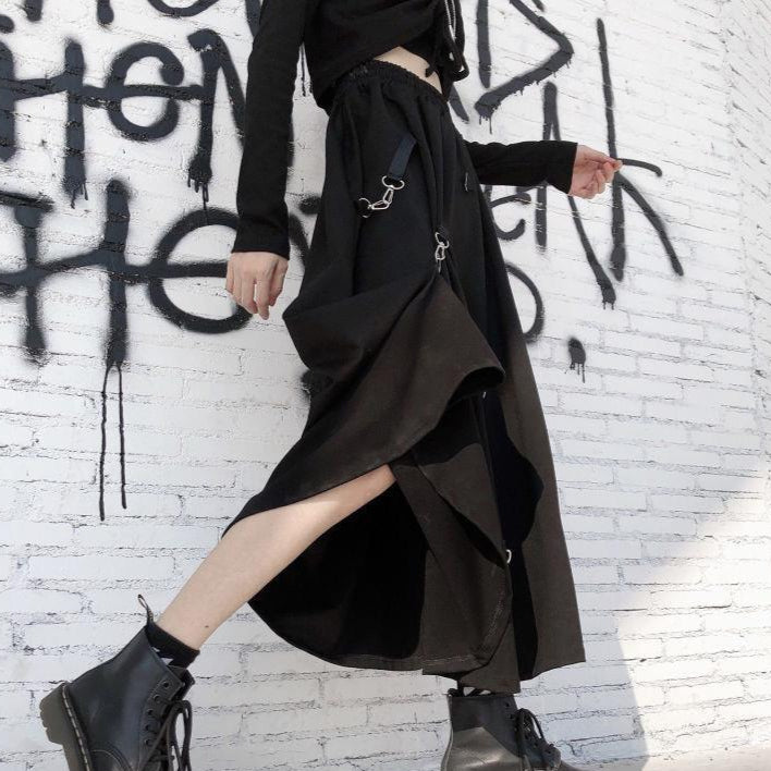 Casual Goth Skirt Long Black A-Line